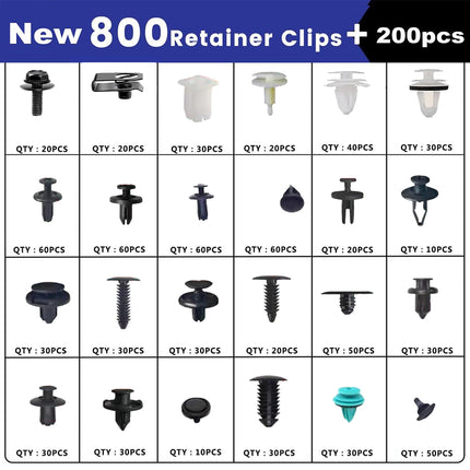 1000PCS Car Buckle Set Boxed Assorted Sizes for Fender Bumper Door Panel Repair