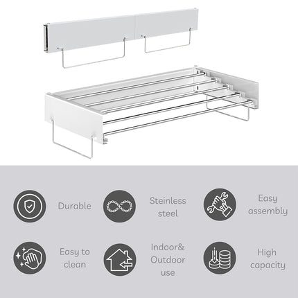 Wall Mount Foldable Clothes Drying Rack Sturdy Material Space Saving Balck/White