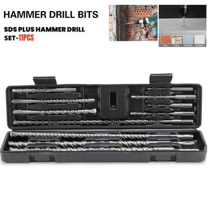 11PCS Round Shank Impact Hammer Drill Bits Durable Concrete Brick Stone Drilling