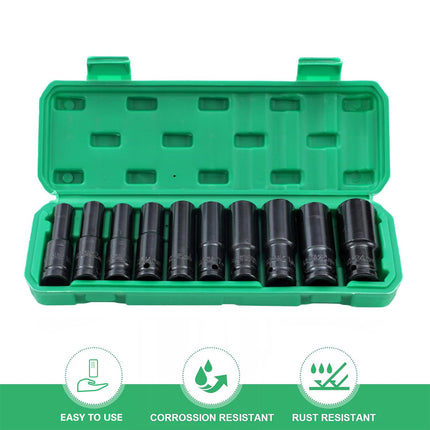 10 Piece Impact Socket Set Half Inch Drive High Torque Mechanic Workshop Kit