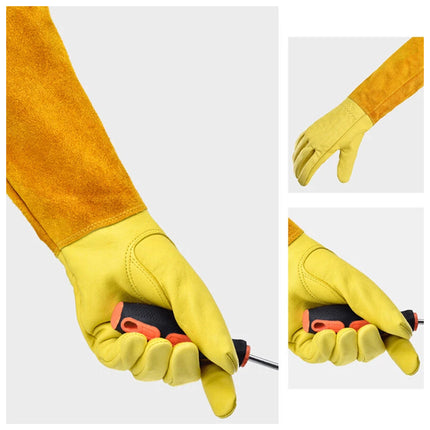 Long Cuff Cowhide Garden Gloves Protective Work Gloves for Gardening Pruning