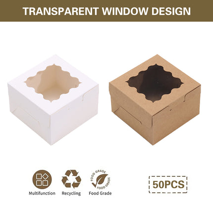 50PCS Cake Packaging Boxes Transparent Window Design 10.2x10.2x6.7cm Durable