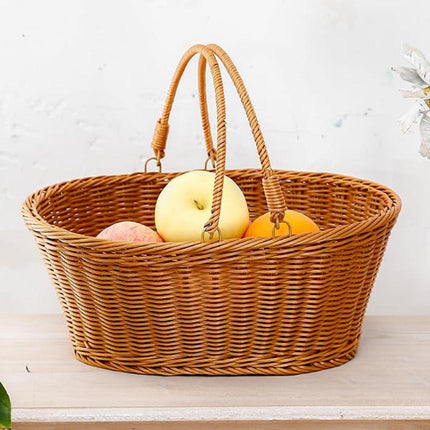 Portable Picnic Basket Imitation Rattan Storage Basket for Carrying and Picking
