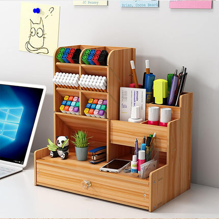 Desktop Office Organizer Large Storage Box Pen Holder Grid Rack Stationery