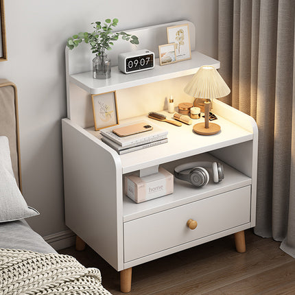 Minimalist Bedside Table 40cm White 1 Drawer or Khaki 2 Drawer with Open Shelf