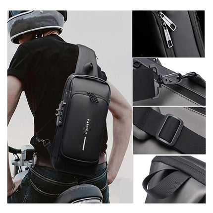 Multi-functional Combination Lock Chest Bag with USB Charging Port