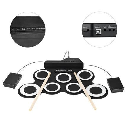 Roll-Up Electronic Drum Kit Portable USB Rechargeable For Music Practice Use