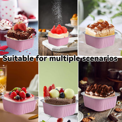 Foil Dessert Cups with Lid and Spork 200PCS Cake Containers Takeaway Party