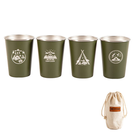 Set of 4 Outdoor 304 Stainless Steel Cups Coffee Tea Beer Camping Water Cups