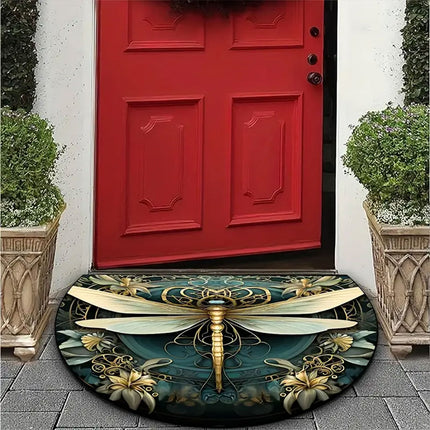 Floral Floor Mat Semicircle Printed Entry Door Rug Non-Slip Mat For Home Decor