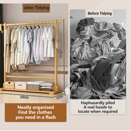 Home Bamboo Floor-Standing Simple Clothes Storage Rack High Load-Bearing Stable