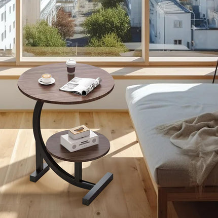 Round Side Table Small End Table Nightstand with Shelf for Living Room Bedroom