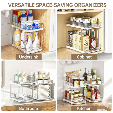 White Double Shelf Cosmetics Storage Box Large Capacity Desktop Organizer Stand