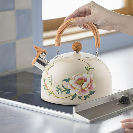 3L Stainless Steel Whistling Kettle Floral Anti Scald Handle for Gas Stove Top