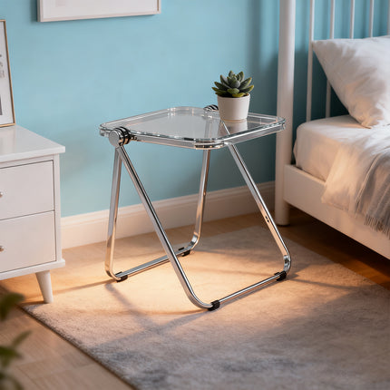 Foldable Transparent Small Coffee Table for Living Room Bedroom Space Saving