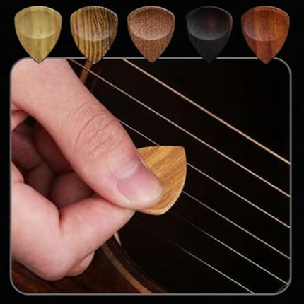 Solid Wood Guitar Pick Storage Case Moistureproof Durable Portable with Dividers