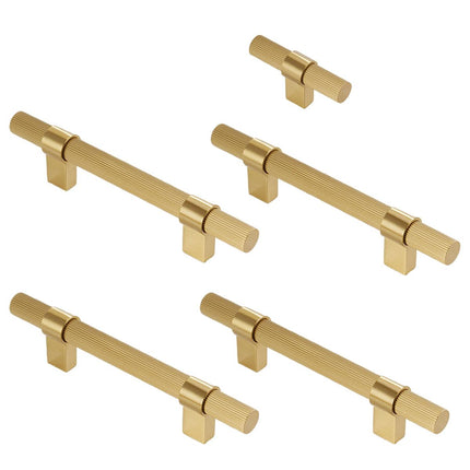 5 Sizes Brass Solid Handles Knurled Vertical Pulls for Cabinet Drawer Wardrobe