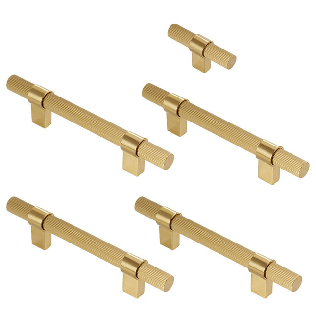 5 Sizes Brass Solid Handles Knurled Vertical Pulls for Cabinet Drawer Wardrobe