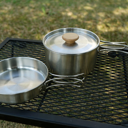2PCS 304 Stainless Steel Camping Pot and Pan Set With Folding Handles Outdoor