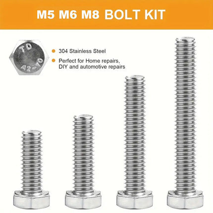 408PCS Stainless Steel Hex Bolts Nuts Washers Assortment Set with Storage Box