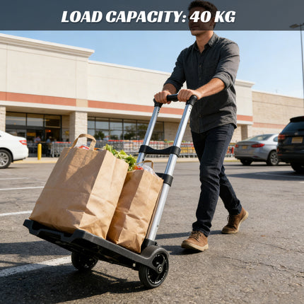 Portable Folding Hand Truck Cart 40kg Adjustable Handle Space Saving Trolley