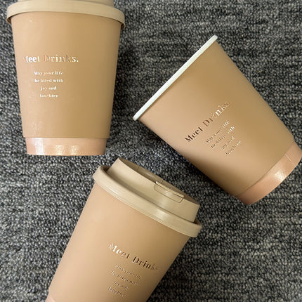 50PCS Coffee Paper Cups with Lids 330/380/500ml Disposable Takeaway Hot Drink