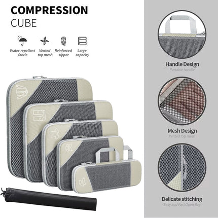 6PCS Compression Packing Cubes Expandable Luggage Storage Bag Travel Packing Bag