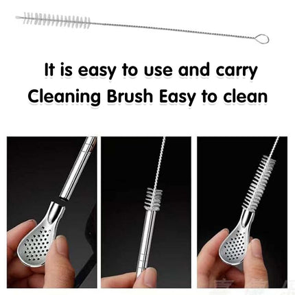 5pcs Stainless Steel Straw Spoon Removable Filter Reusable Tea Juice Stirrer