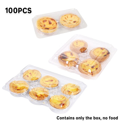 100PCS Transparent Plastic Egg Tart Box Disposable Bakery Packing Container