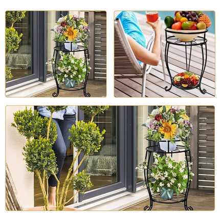 Foldable Plant Stand 2 Tier Metal Flower Shelf for Indoor Outdoor Garden Use