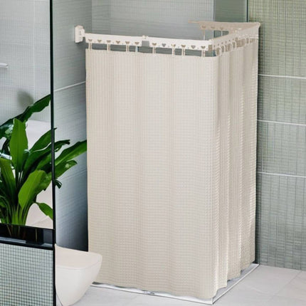 Shower Curtain Set Hidden Foldable Rod No Drill White Curtain Wet Dry Separation