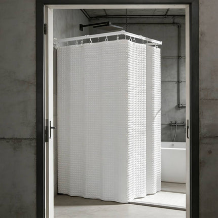 Shower Curtain Set Foldable Rod No Drill Wet Dry Separation White Curtain Set