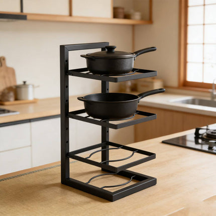 4 Tier Kitchen Cookware Storage Rack Pot Pan Organiser Countertop Cabinet Shelf