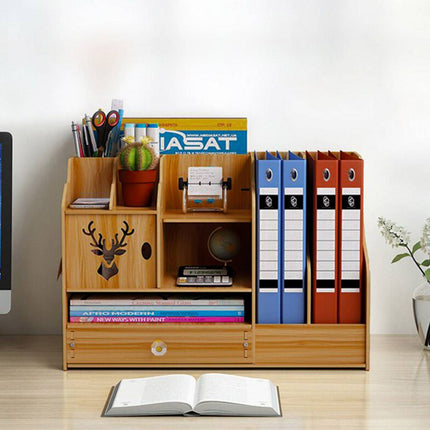 Wooden Desktop Storage Rack Office File Holder Organiser Drawer Black Wood Grain
