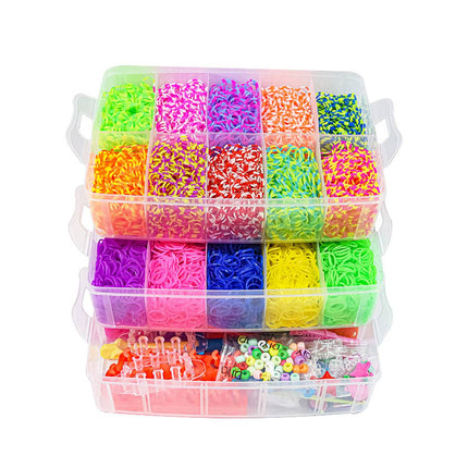 15000Pcs Rainbow Rubber Bands with 3 Layer Storage Case Weaving DIY Craft Set