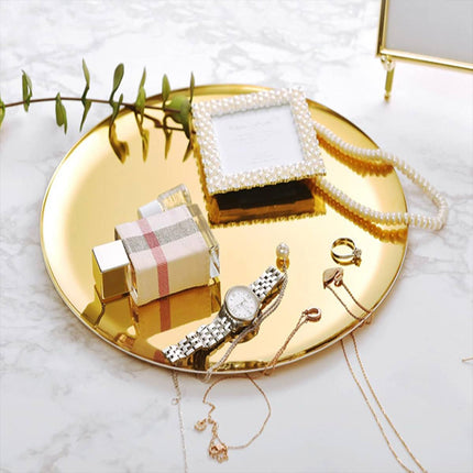 Stainless Steel Round Serving Plate Set 8 Pieces Gold 20cm Korean Dish Tray