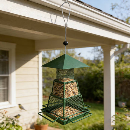 Metal Bird Feeder Outdoor Hanging Garden Wild Bird Gazebo Roof Retractable Wire
