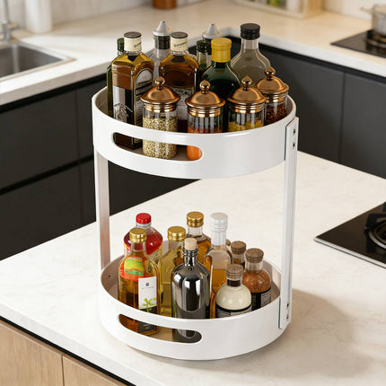 Rotating Seasoning Storage Rack 2 Tier Kitchen Condiment Spice Organiser Round