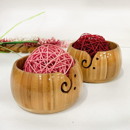 Wooden Round Yarn Bowl Handmade Durable for Knitting Crocheting Craft Use
