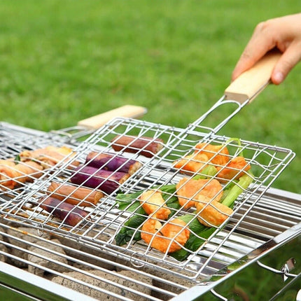 2PCS Iron Barbecue Net Clamp with Wooden Handle Durable for Outdoor Cooking Use