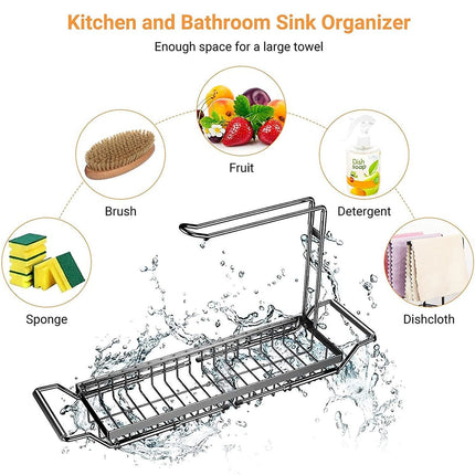 Adjustable Stainless Sink Rack Sponge Holder Dish Cloth Storage Organizer Use