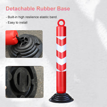 Reflective Warning Post 2PCS 80cm Detachable Rubber Base Red White Safety