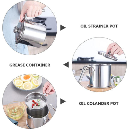2L Large Capacity Stainless Steel Oil Filter Pot Leakproof Easy to Clean Durable
