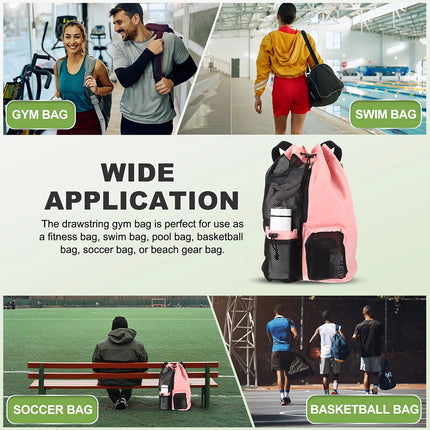 Mesh Drawstring Backpack Lightweight Sports Bag for Gym Swimming Beach Use