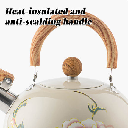 3L Stainless Steel Whistling Kettle Floral Anti Scald Handle for Gas Stove Top