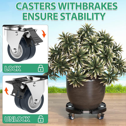 Plastic Round Retractable Plant Pot Tray Stand With Wheels Movable Durable