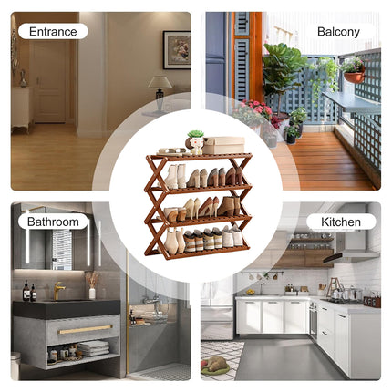 Bamboo Shoe Rack Multi-Layer Foldable Non Slip Space Saving Storage