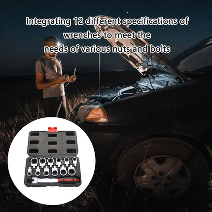 12 In 1 Head Changeable Ratchet Box Wrench Set Home Garage Mechanical Tools Kit