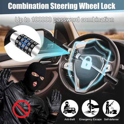 Portable Auto Car Steering Wheel Lock Security Keyless Password Code Anti Theft