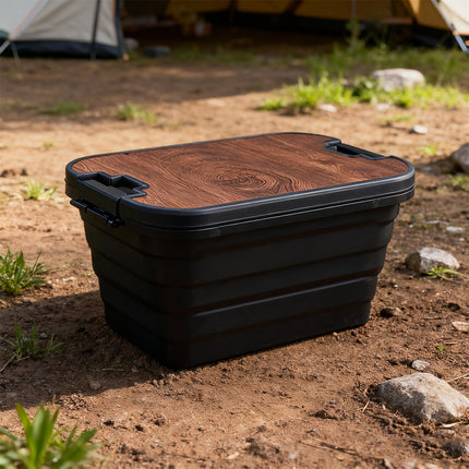 Outdoor Foldable Storage Box 30L with Wooden Lid Table Camping Picnic Car Boot